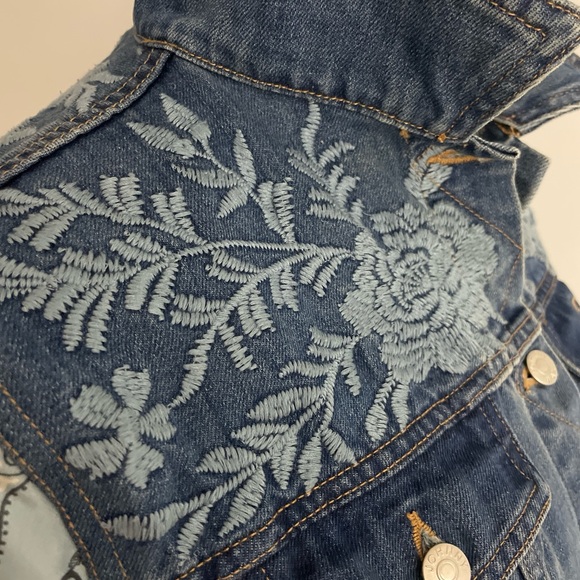 Johnny Was Workshop Bandana Patched Denim Jean Jacket Embroidered Silk Medium - Picture 7 of 13